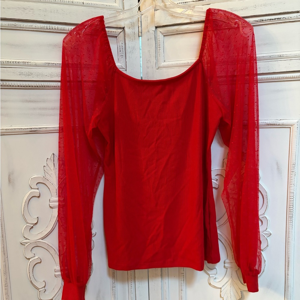 Red Sheer Sleeve Blouse